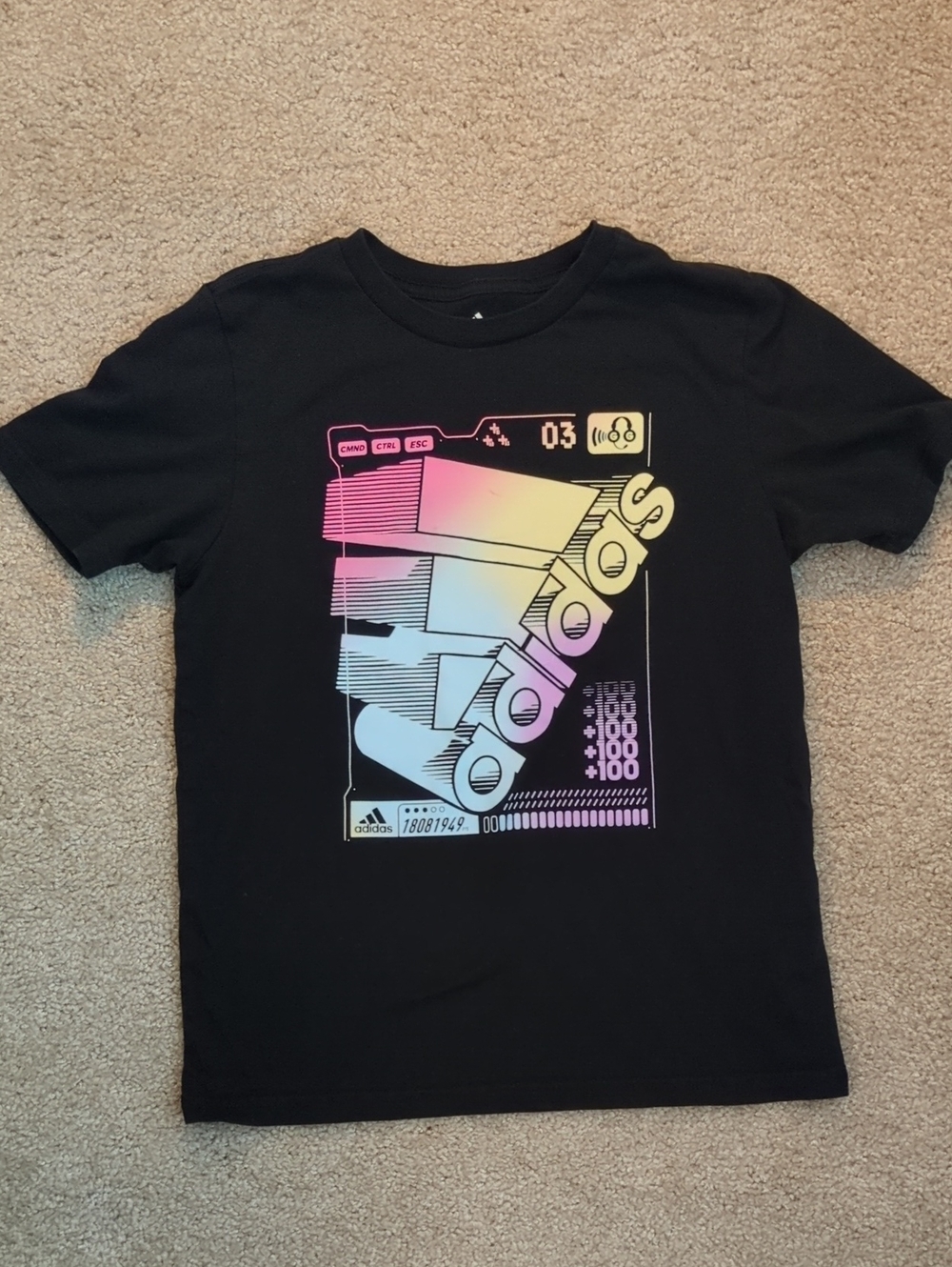 adidas Kids Black Tee with Neon Gradient Logo